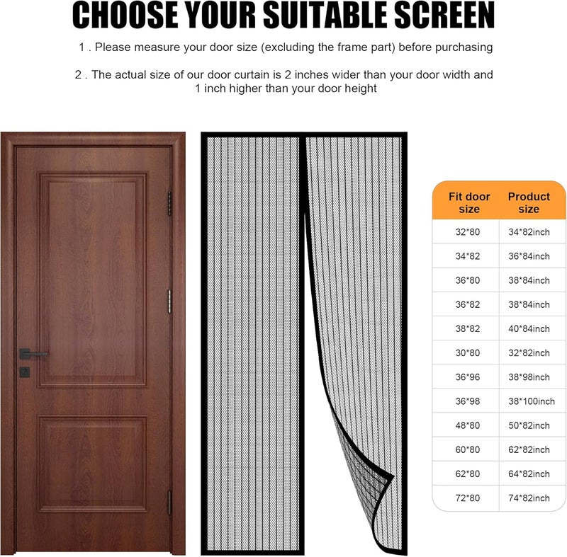 LIAMST باب شاشة مغناطيسية يناسب حجم الباب 62 × 80 بوصة، باب شاشة مغناطيسية للأبواب الفرنسية والأبواب المنزلقة، مناسب للحيوانات الأليفة والأطفال. شبكة ثقيلة. إغلاق مغناطيسي مستمر ذاتي. - Image 2